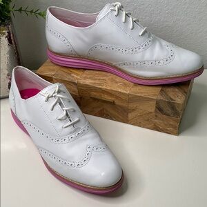 Cole Haan Original Grand Oxford Wingtip Leather Shoes White‎ and Pink Size 11
